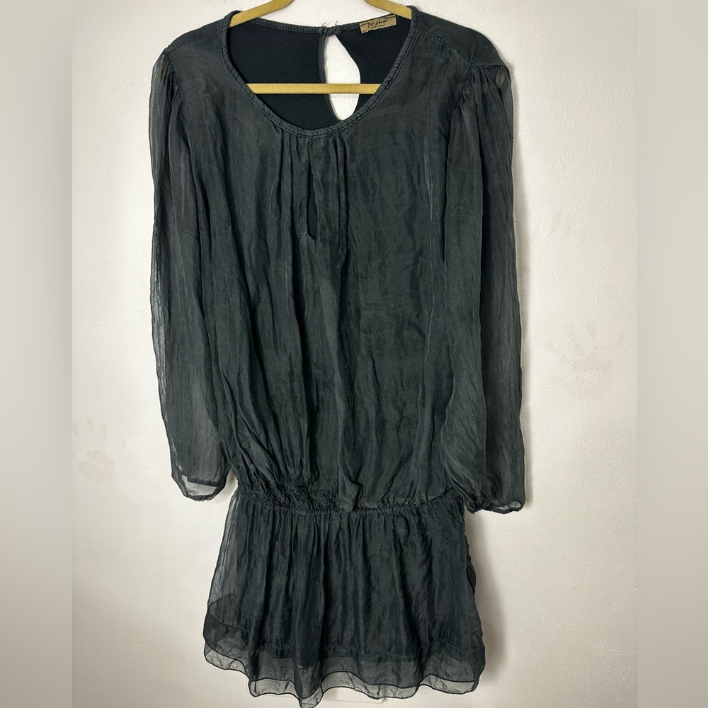 Be Inn dress made in Italy viscose and silk sheer arms gray women’s